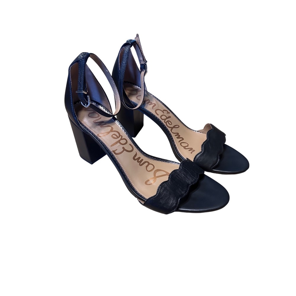 Sam Edelman Odila Ankle Strap Black Leather Heels Size 13
